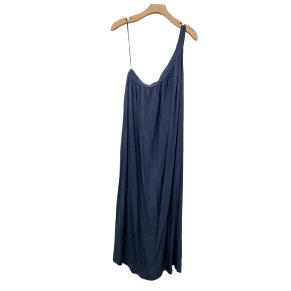 Old Navy One Shoulder Midi Dress Womens Medium Navy Pleated Rayon Bohemian - Picture 2 of 13
